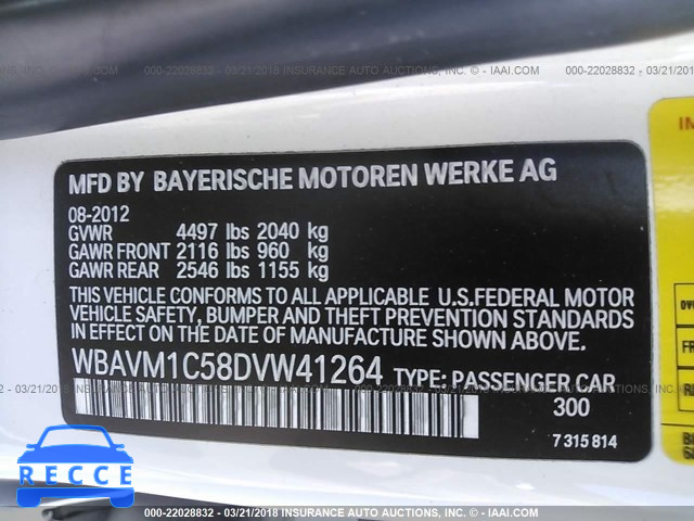 2013 BMW X1 SDRIVE28I WBAVM1C58DVW41264 зображення 8