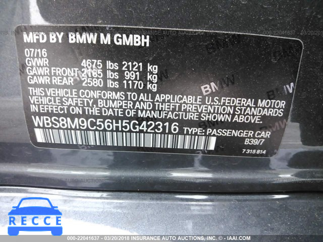 2017 BMW M3 WBS8M9C56H5G42316 image 8
