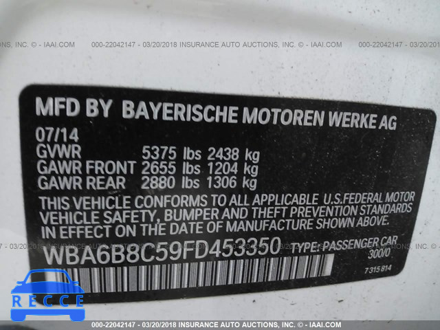 2015 BMW 640 XI/GRAN COUPE WBA6B8C59FD453350 Bild 8