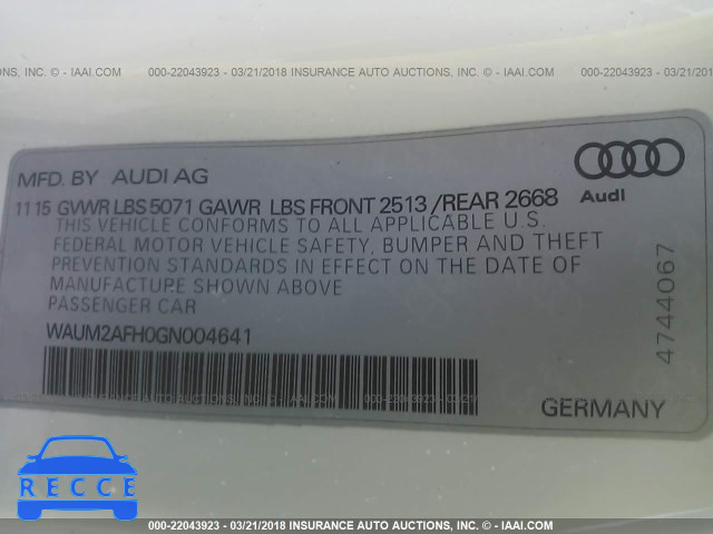 2016 AUDI A5 PREMIUM PLUS S-LINE WAUM2AFH0GN004641 зображення 8