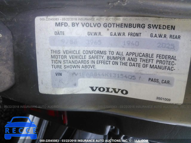 1989 VOLVO 740 GL YV1FA8844K1315405 image 8