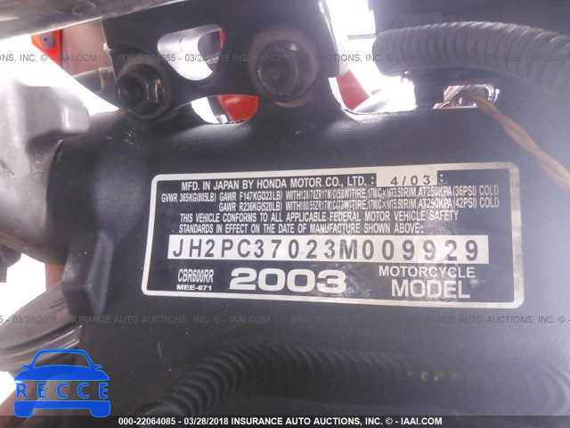 2003 HONDA CBR600 RR JH2PC37023M009929 image 9
