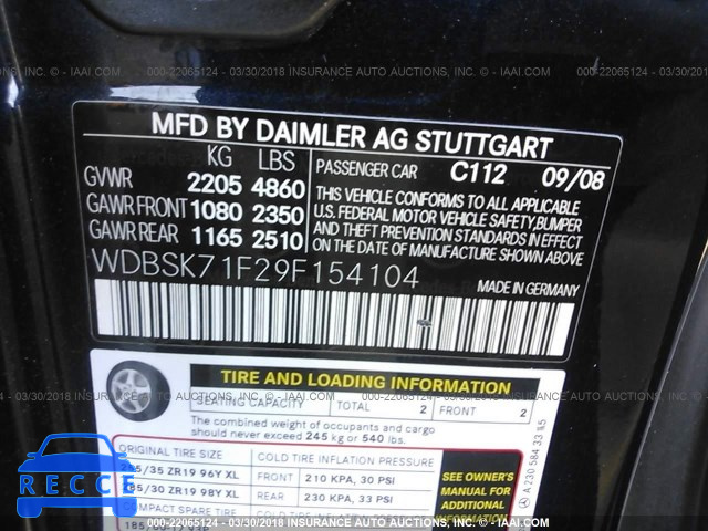 2009 MERCEDES-BENZ SL 550 WDBSK71F29F154104 image 8