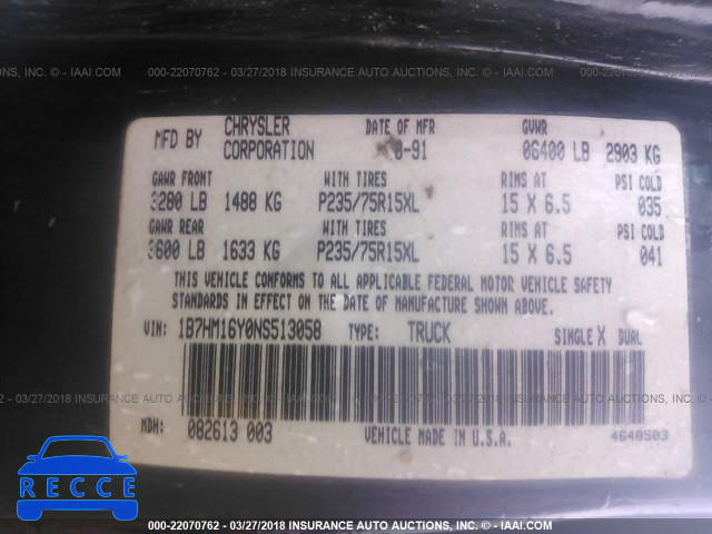 1992 DODGE W-SERIES W150 1B7HM16Y0NS513058 image 8