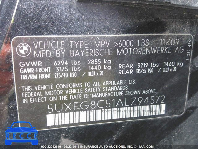 2010 BMW X6 XDRIVE50I 5UXFG8C51ALZ94572 image 8