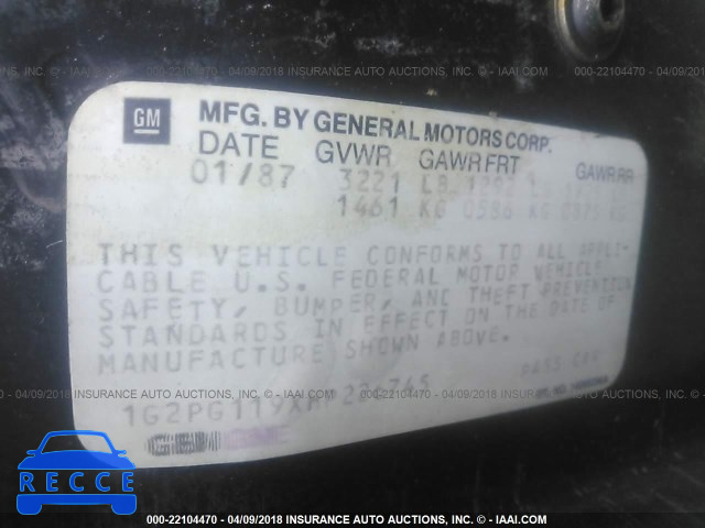 1987 PONTIAC FIERO GT 1G2PG119XHP226745 image 8