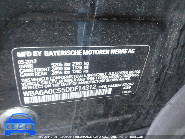 2013 BMW 640 I WBA6A0C55DDF14312 зображення 8