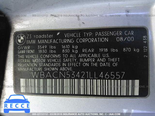 2001 BMW Z3 3.0 WBACN53421LL46557 зображення 8