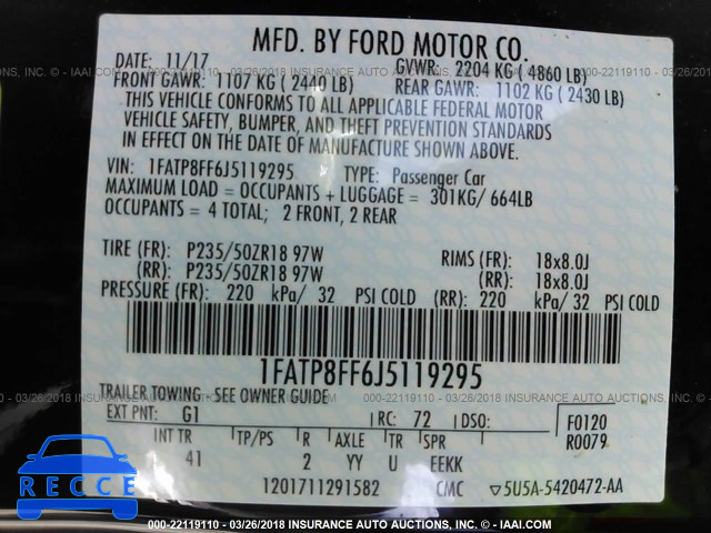 2018 FORD MUSTANG GT 1FATP8FF6J5119295 image 8