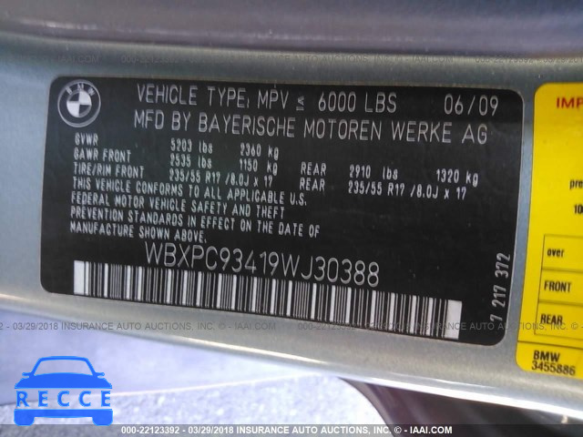 2009 BMW X3 XDRIVE30I WBXPC93419WJ30388 image 8