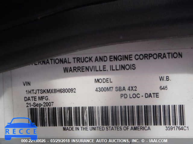 2008 INTERNATIONAL 4000 4300 1HTJTSKMX8H680092 image 9