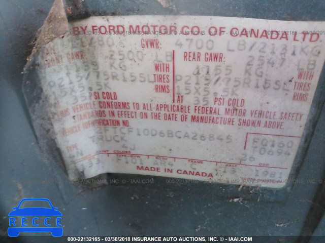 1981 FORD F100 2FTCF10D6BCA26845 image 8