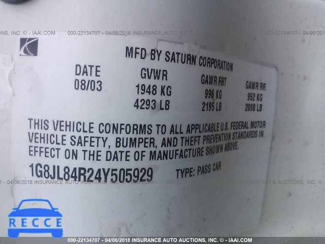 2004 SATURN LW300 LEVEL 3 1G8JL84R24Y505929 image 8
