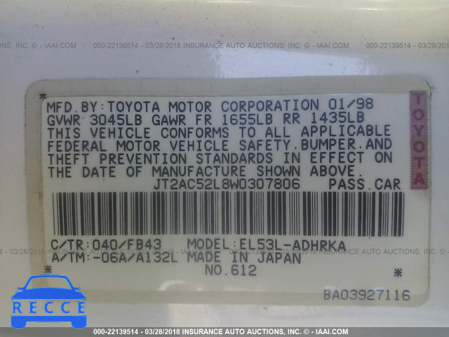 1998 TOYOTA TERCEL CE JT2AC52L8W0307806 image 8