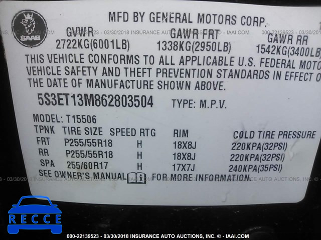 2006 SAAB 9-7X ARC 5S3ET13M862803504 image 8