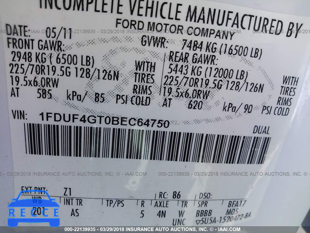 2011 FORD F450 SUPER DUTY 1FDUF4GT0BEC64750 image 9