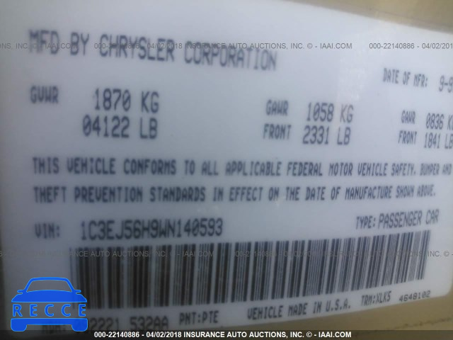 1998 CHRYSLER CIRRUS LXI 1C3EJ56H9WN140593 Bild 8