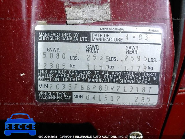 1983 CHRYSLER NEW YORKER FIFTH AVENUE 2C3BF66P8DR219187 Bild 8