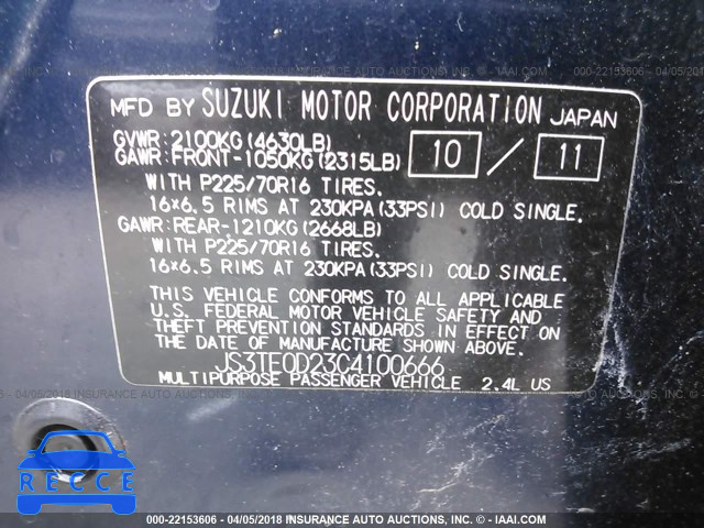 2012 SUZUKI GRAND VITARA PREMIUM JS3TE0D23C4100666 image 8