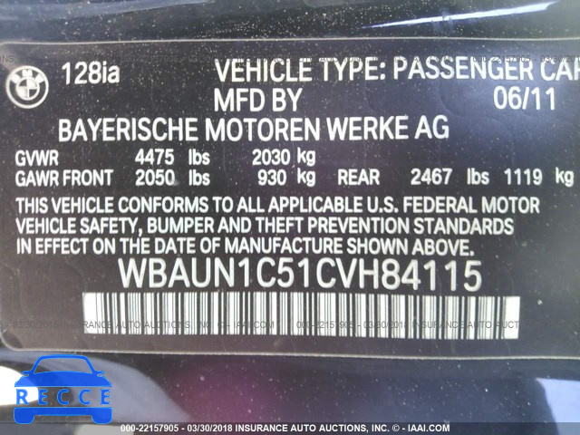 2012 BMW 128 I WBAUN1C51CVH84115 Bild 8