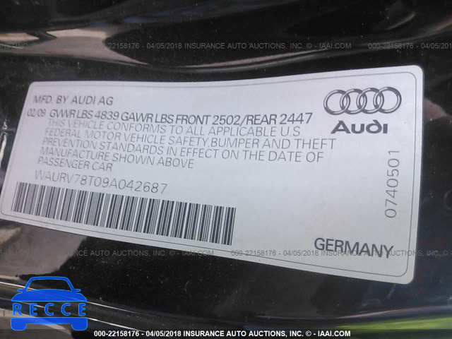 2009 AUDI S5 QUATTRO WAURV78T09A042687 зображення 8