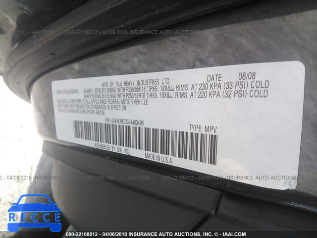 2009 SUBARU TRIBECA LIMITED 4S4WX92D394403496 image 8