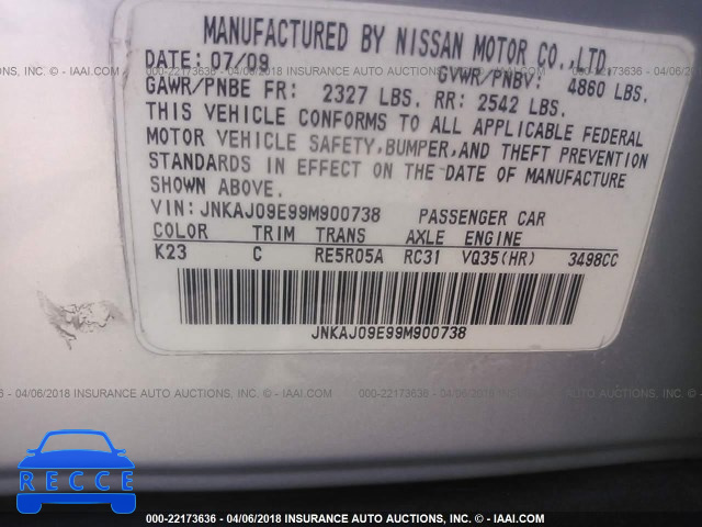 2009 INFINITI EX35 JOURNEY JNKAJ09E99M900738 image 8