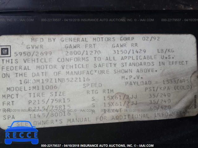 1992 GMC SAFARI XT 1GKDM19Z1NB522116 image 8