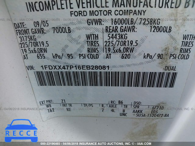 2006 FORD F450 SUPER DUTY 1FDXX47P16EB28081 image 9