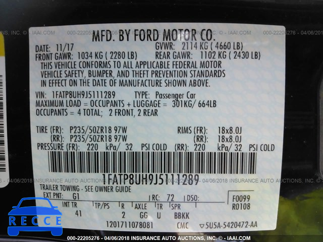 2018 FORD MUSTANG 1FATP8UH9J5111289 image 8