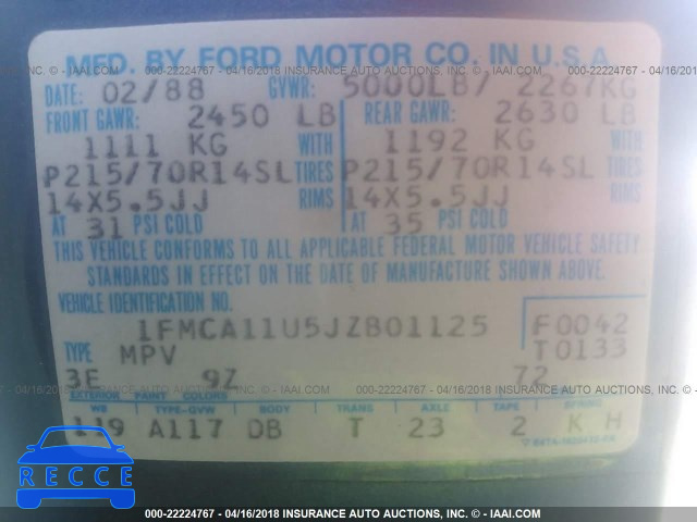 1988 FORD AEROSTAR 1FMCA11U5JZB01125 Bild 8