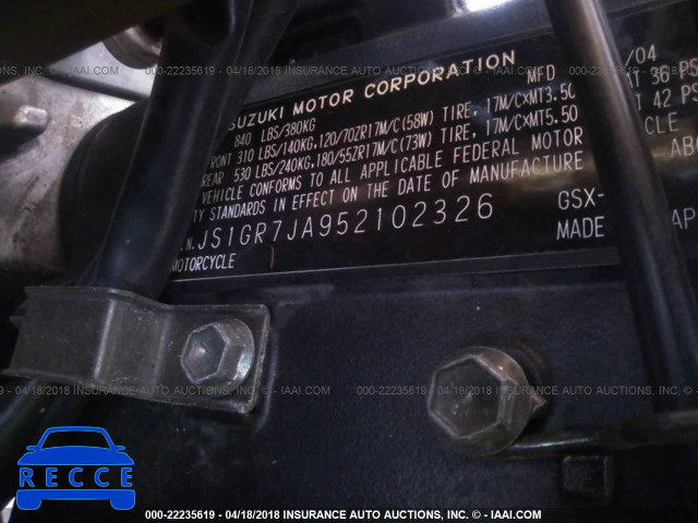 2005 SUZUKI GSX-R750 K JS1GR7JA952102326 image 9