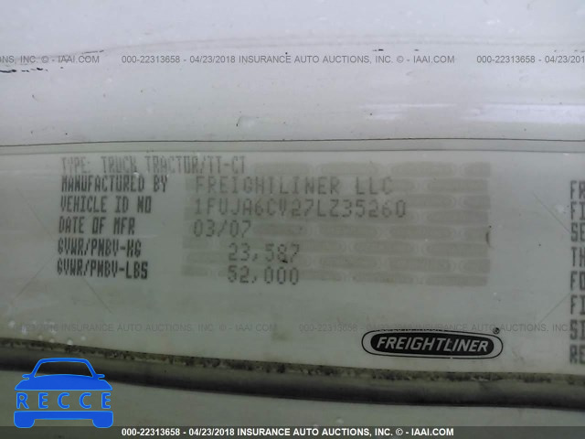 2007 FREIGHTLINER CONVENTIONAL COLUMBIA 1FUJA6CV27LZ35260 зображення 9