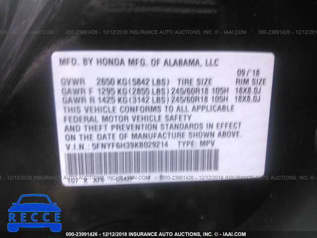 2019 HONDA PILOT EX 5FNYF6H39KB029214 image 8