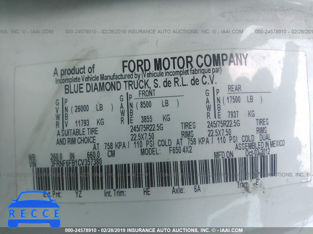 2012 FORD F650 SUPER DUTY 3FRNF6FB1CV357380 image 8