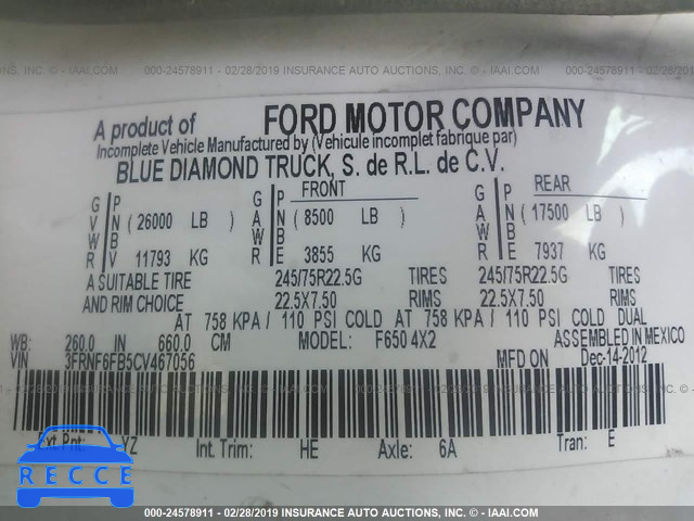 2012 FORD F650 SUPER DUTY 3FRNF6FB5CV467056 image 8