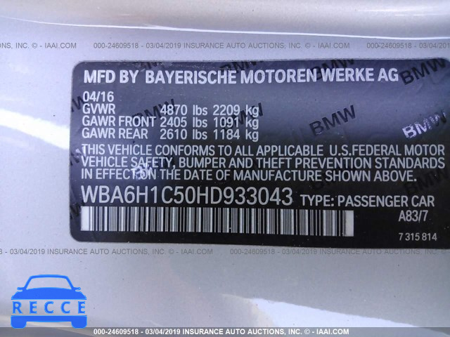 2017 BMW 640 I WBA6H1C50HD933043 image 8