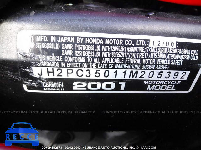 2001 HONDA CBR600 F4 JH2PC35011M205392 image 9