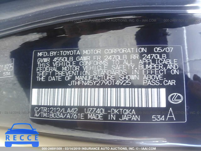 2007 LEXUS SC 430 JTHFN45Y279014925 image 8