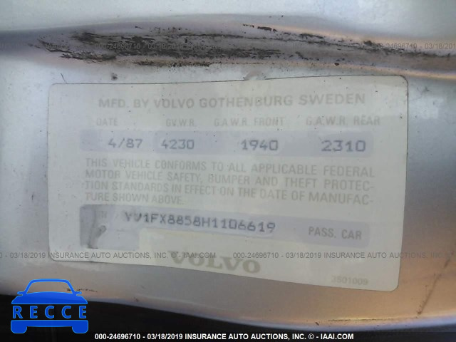 1987 VOLVO 740 GLE YV1FX8858H1106619 image 8