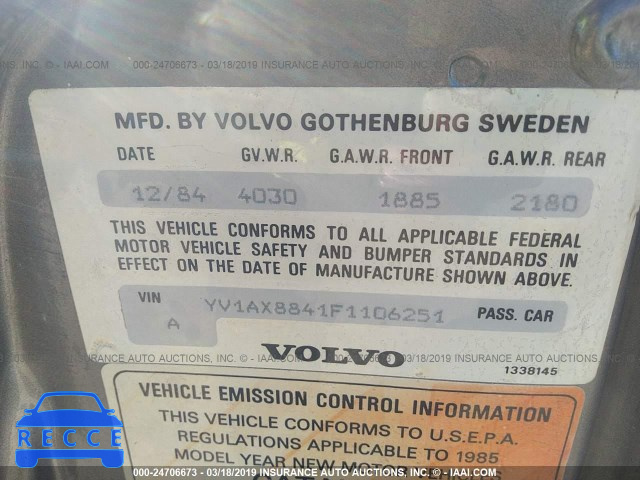 1985 VOLVO 244 DL/GL YV1AX8841F1106251 image 8