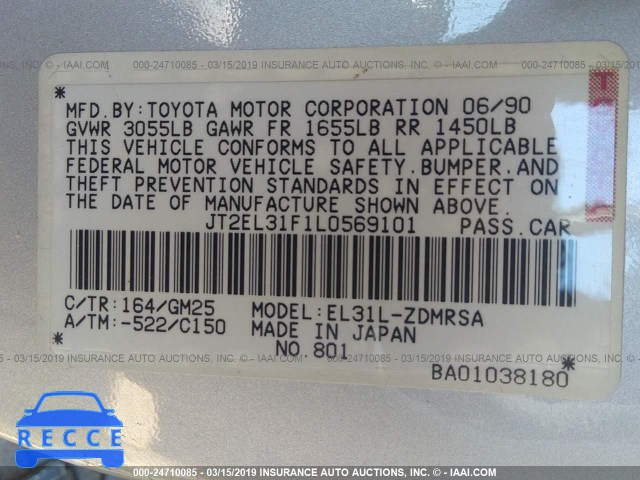 1990 TOYOTA TERCEL JT2EL31F1L0569101 image 8