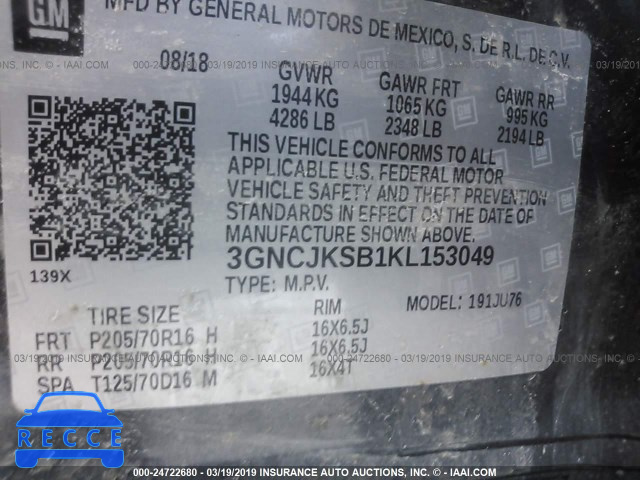 2019 CHEVROLET TRAX LS 3GNCJKSB1KL153049 image 8