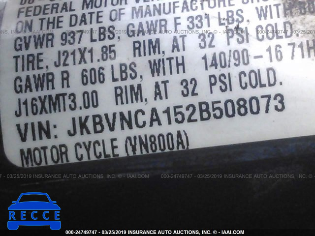 2002 KAWASAKI VN800 JKBVNCA152B508073 зображення 9
