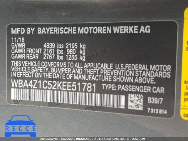 2019 BMW 430I WBA4Z1C52KEE51781 зображення 8