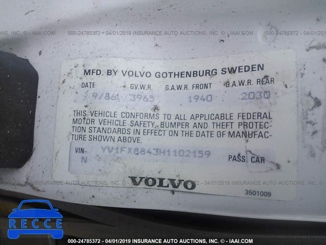 1987 VOLVO 740 GLE YV1FX8843H1102159 image 8