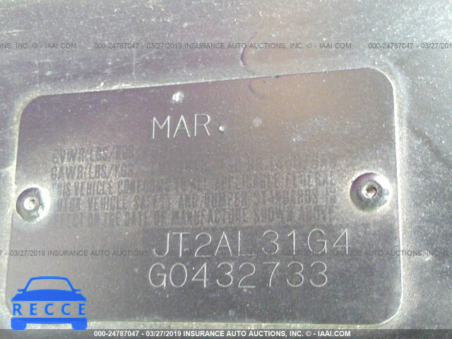 1986 TOYOTA TERCEL JT2AL31G4G0432733 зображення 8