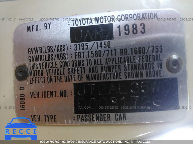 1983 TOYOTA TERCEL SR5 JT2AL35W0D0031726 image 8