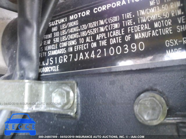 2004 SUZUKI GSX-R750 K JS1GR7JAX42100390 image 9