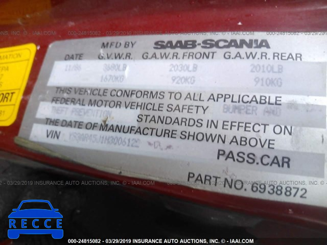 1987 SAAB 900 YS3AR45J1H3006122 image 8